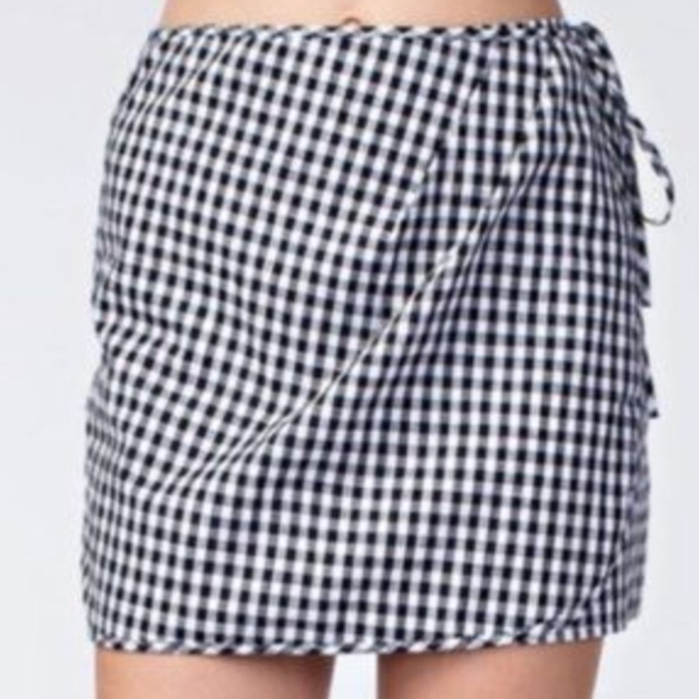Honey Punch Black/white Gingham Side Tie Wrap Skirt